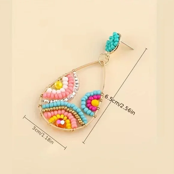 Colorful Beads Decor Dangle Earrings Bohemian Style Trendy - Picture 3 of 3